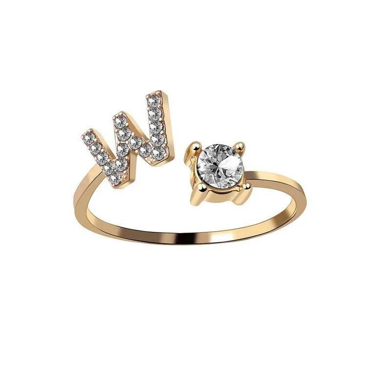 Adjustable A–Z Initial Ring for Women with Zircon - ZA-Zola