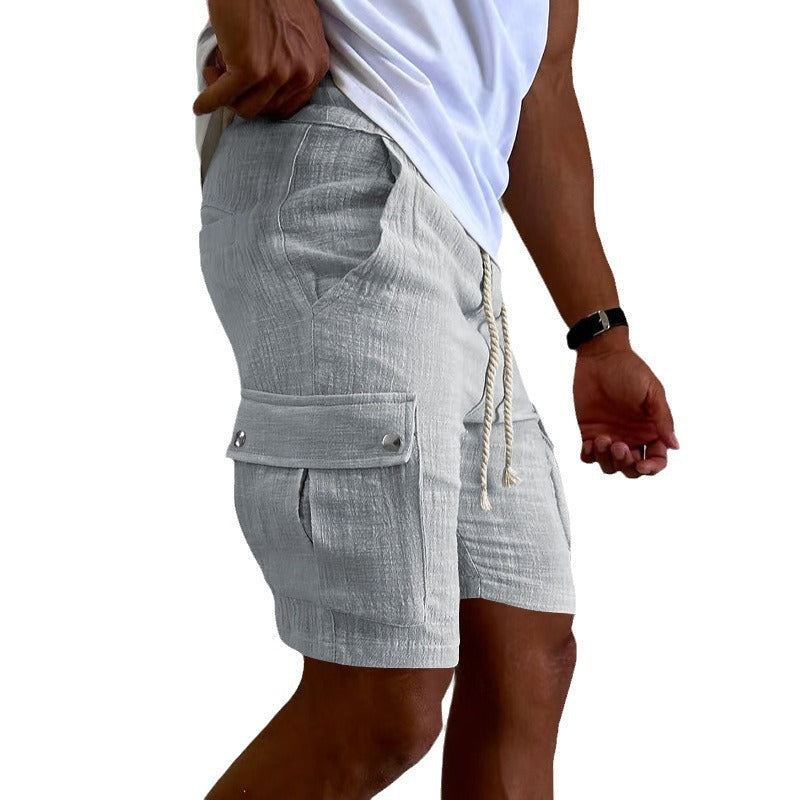 Gray shorts with drawstring on a white background