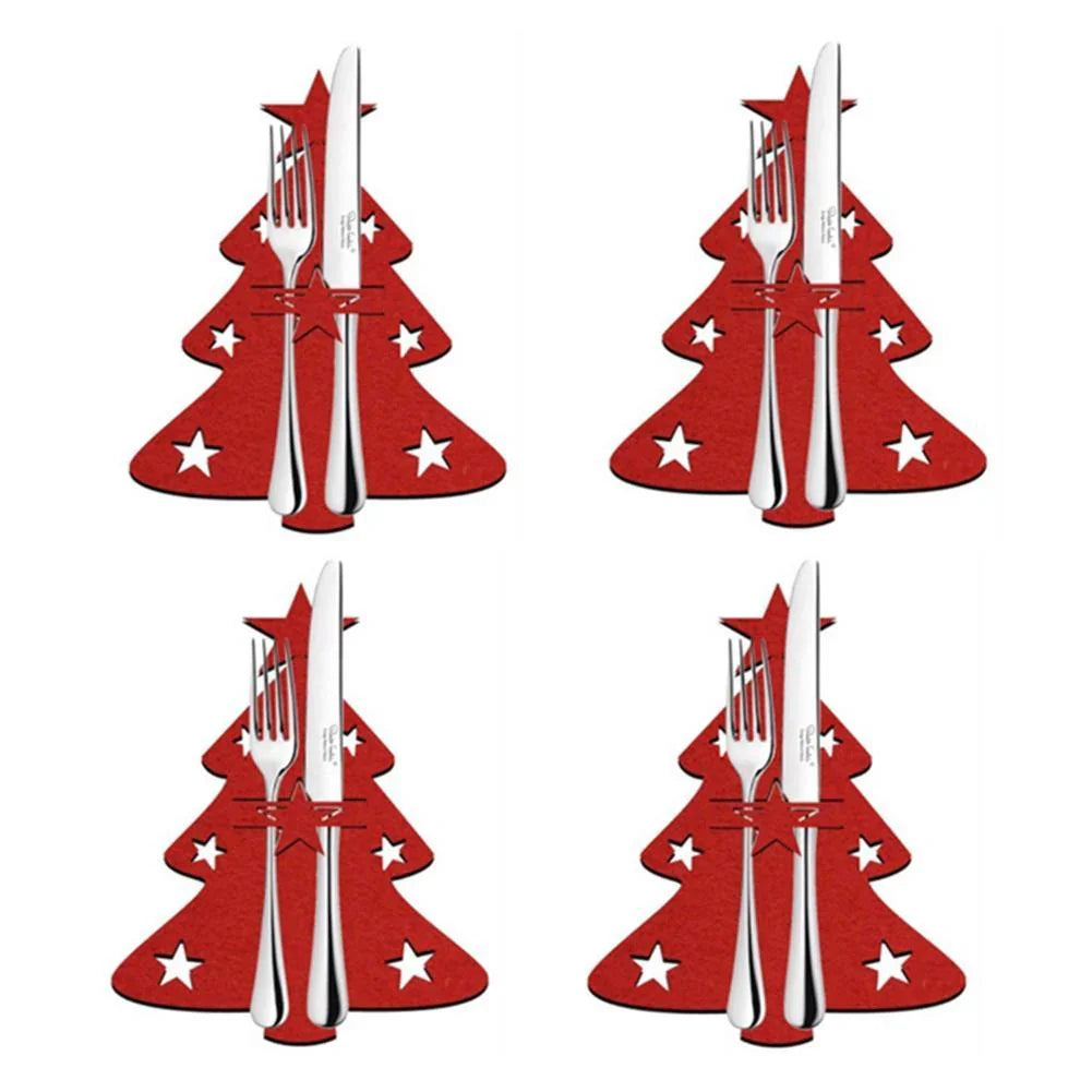 Christmas Tree Cutlery Set – 4-Piece Festive Red Table Decor - ZA-Zola