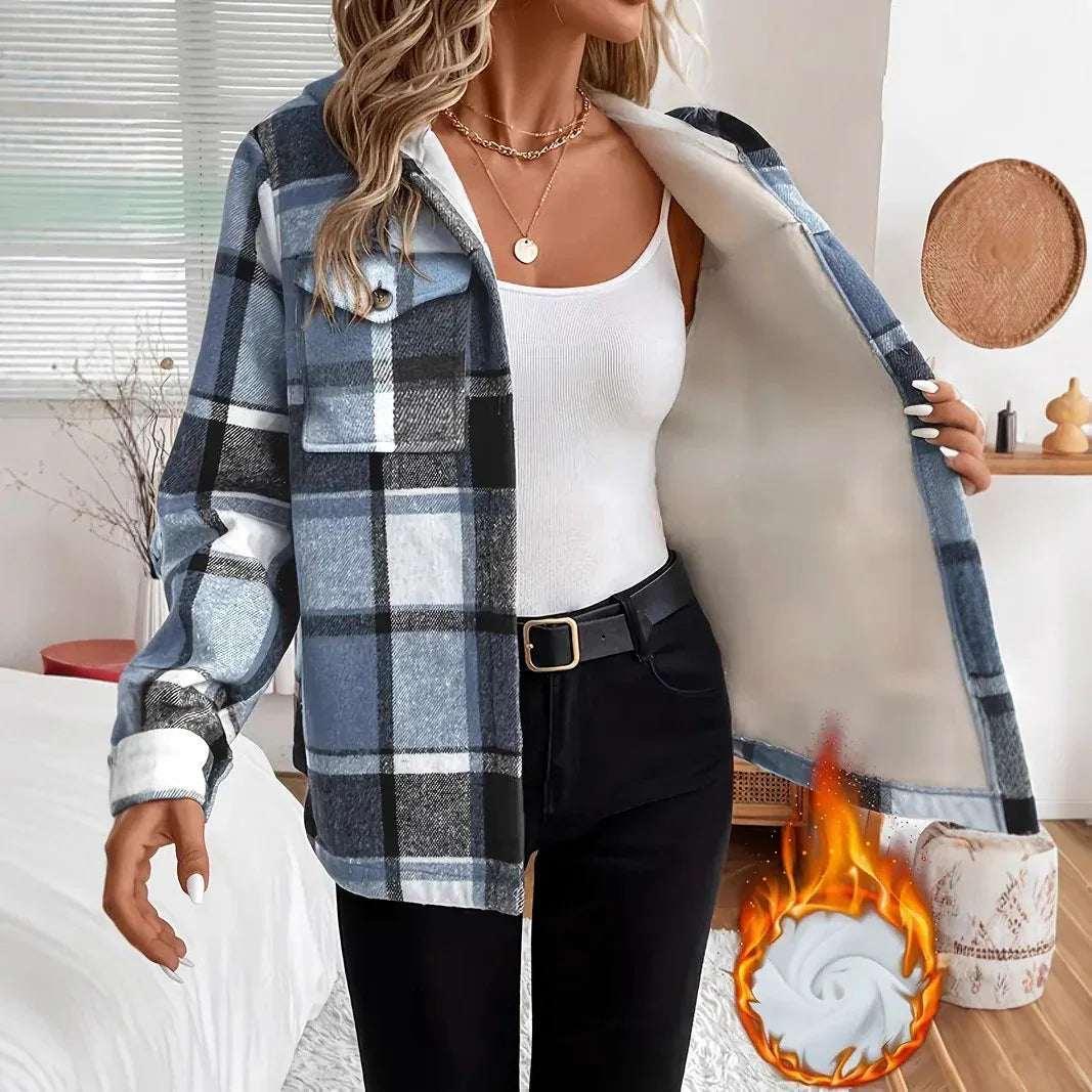 Plaid Hooded Jacket Women Casual Winter Layer - ZA-Zola