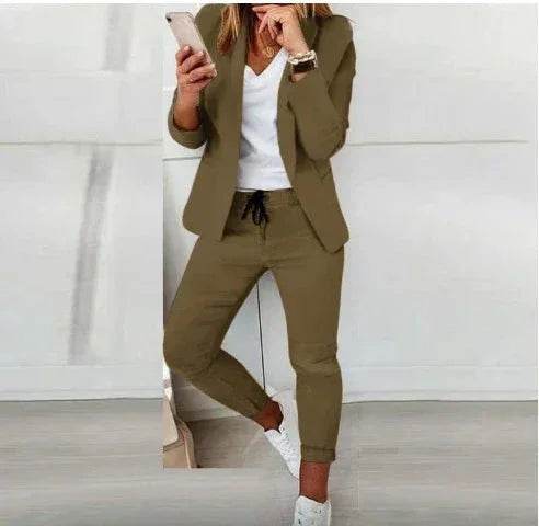 Lapel Collar Office Trousers Suit for Women - ZA-Zola