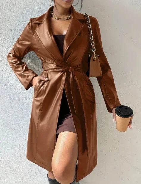 Long Sleeve Lapel PU Leather Jacket – Slim Fit Women’s Coat - ZA-Zola