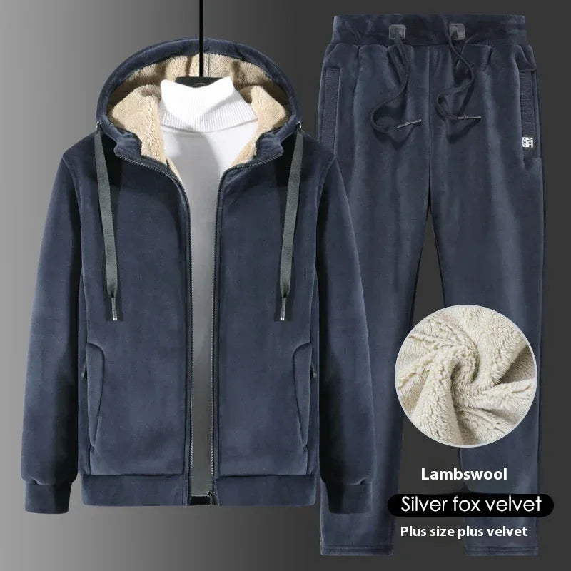 Plus Size Winter Tracksuit – Silver Fox Velvet Hoodie & Sweatpants Set - ZA-Zola