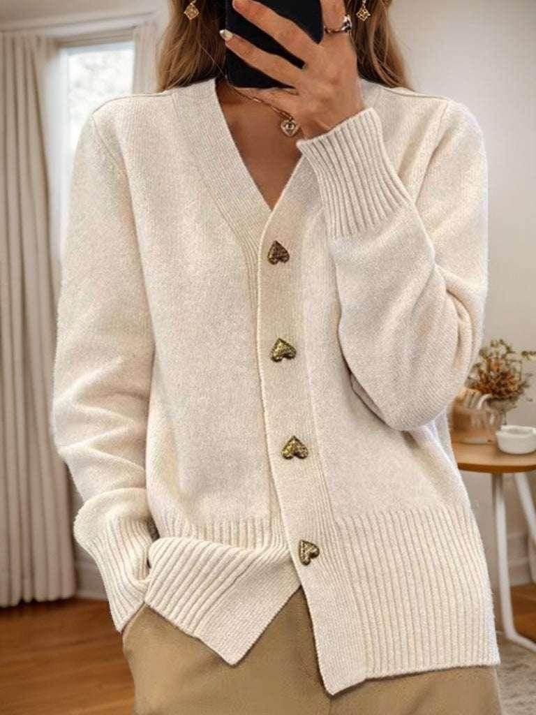 V-Neck Love Button Knit Cardigan for Women - ZA-Zola