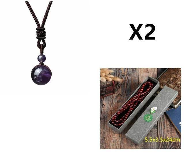 Natural Obsidian & Amethyst Pendant Necklace - ZA-Zola