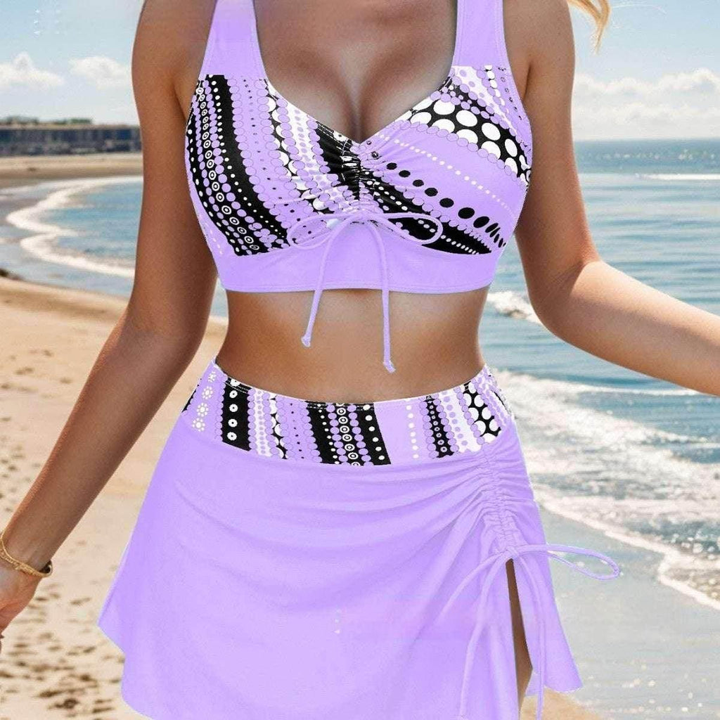 Women's Split Swimsuit – 3-Piece Halter Bikini with Skirt (S–XXL) - ZA-Zola