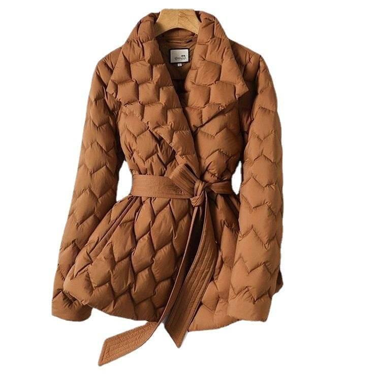 Chocolate Silk Line Down Jacket for Women | Lightweight Winter Coat - ZA-Zola