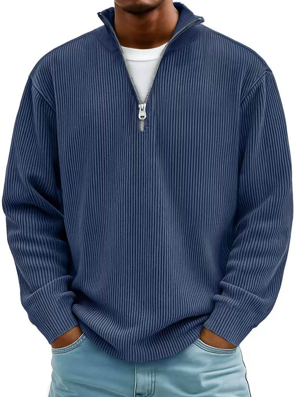 Corduroy Zipper Stand Collar Sweatshirt for Men – Casual Warm Top - ZA-Zola