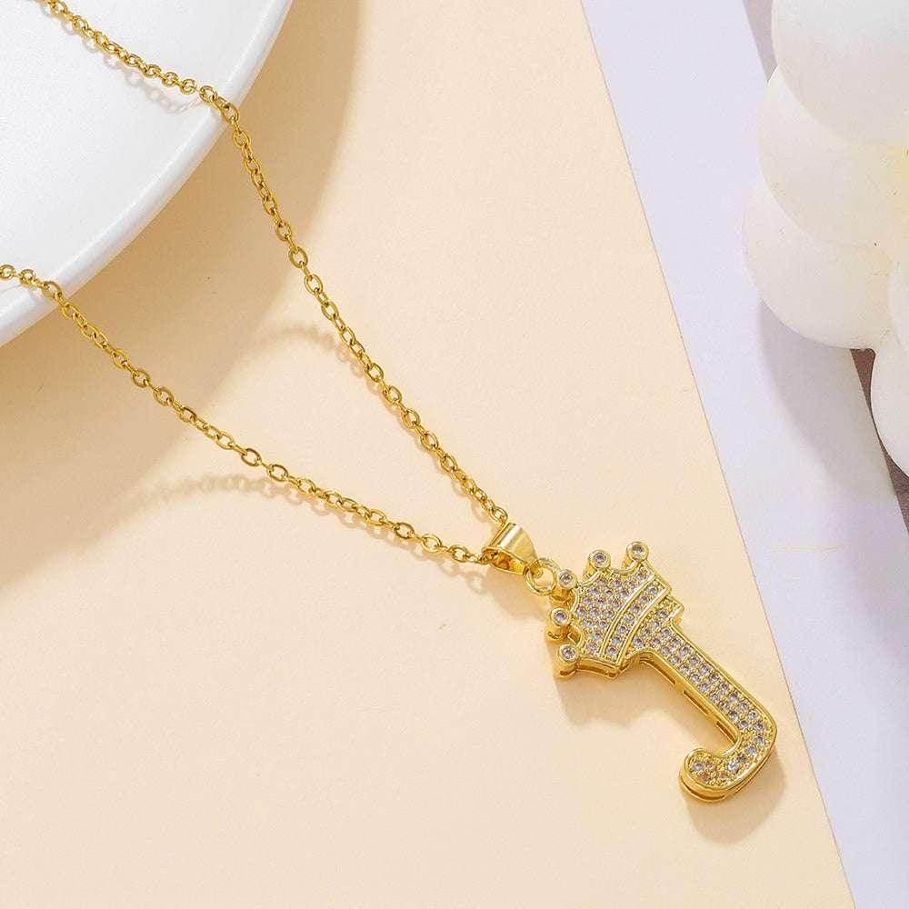 Gold Crown Initial Pendant Necklace for Daily Wear - ZA-Zola