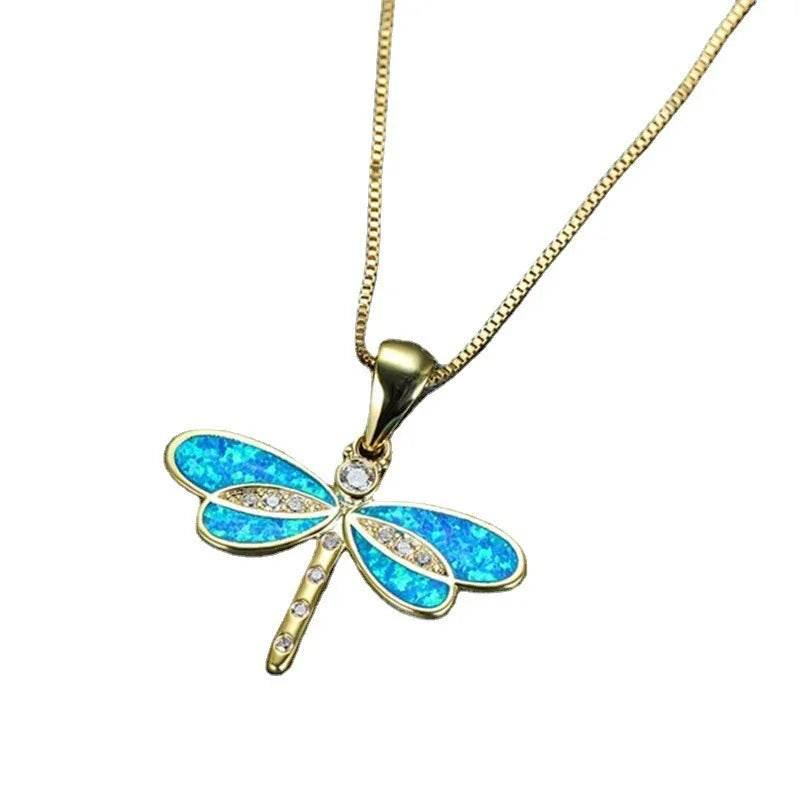 Opal Dragonfly Pendant Necklace for Women - ZA-Zola
