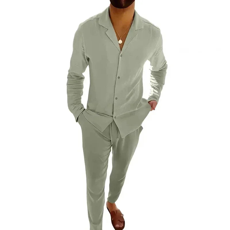 Men’s Long Sleeve Shirt & Pants Set – Autumn Winter Wear - ZA-Zola