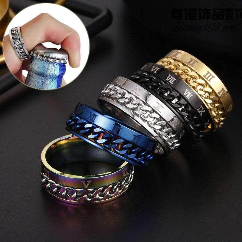 Titanium Ring – Roman Chain Spinner Ring for Men - ZA-Zola