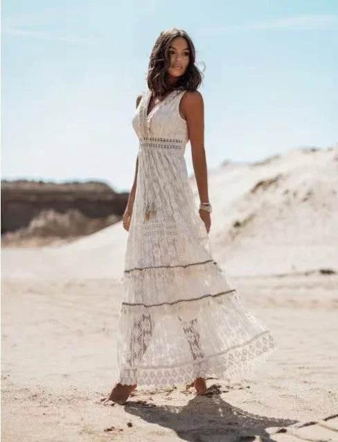 Lace Panel Waist Cut Out Maxi Dress – Sleek & Romantic Style - ZA-Zola
