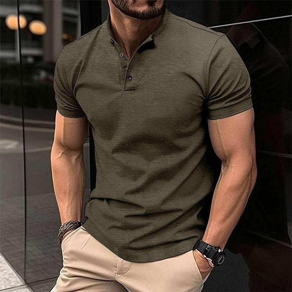 Men's olive green short-sleeve polo shirt, casual fashion at ZA-Zola United Kingdom