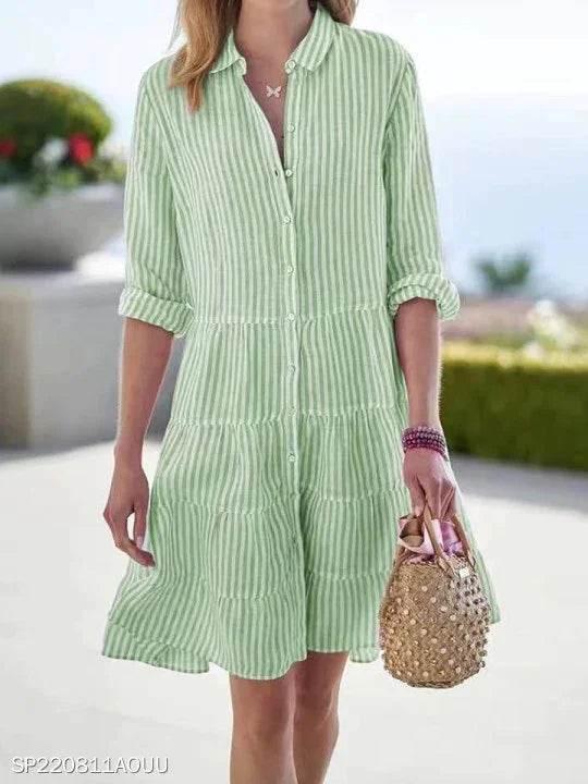 Long Sleeve Striped Dress with Wide Waist Fit - ZA-Zola