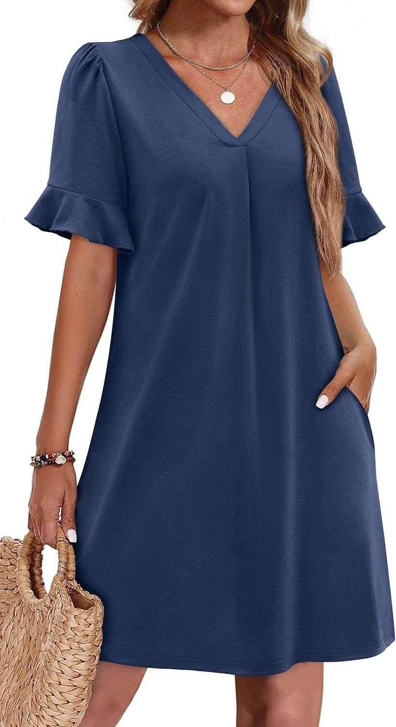 V-Neck Ruffled Vacation Dress with Pockets – Women - ZA-Zola