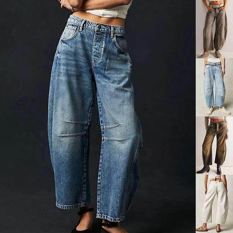 Mid-Rise Barrel Jeans with Wide-Leg Fit - ZA-Zola