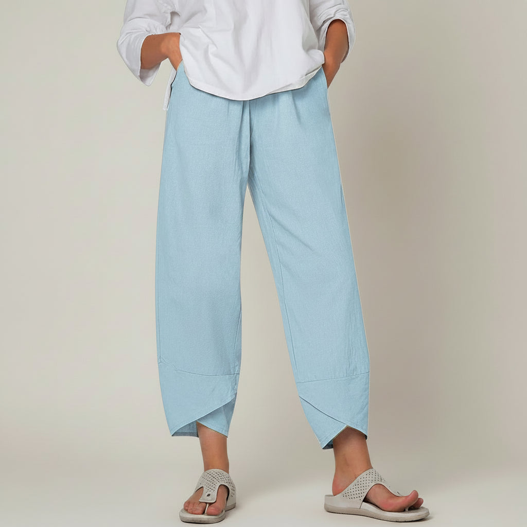 Loose Casual Cropped Pants Cotton Linen Offset Blue Street Fashion
