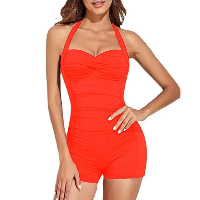 Women's Boxer One-piece Pure Color Swimsuit - ZA-Zola