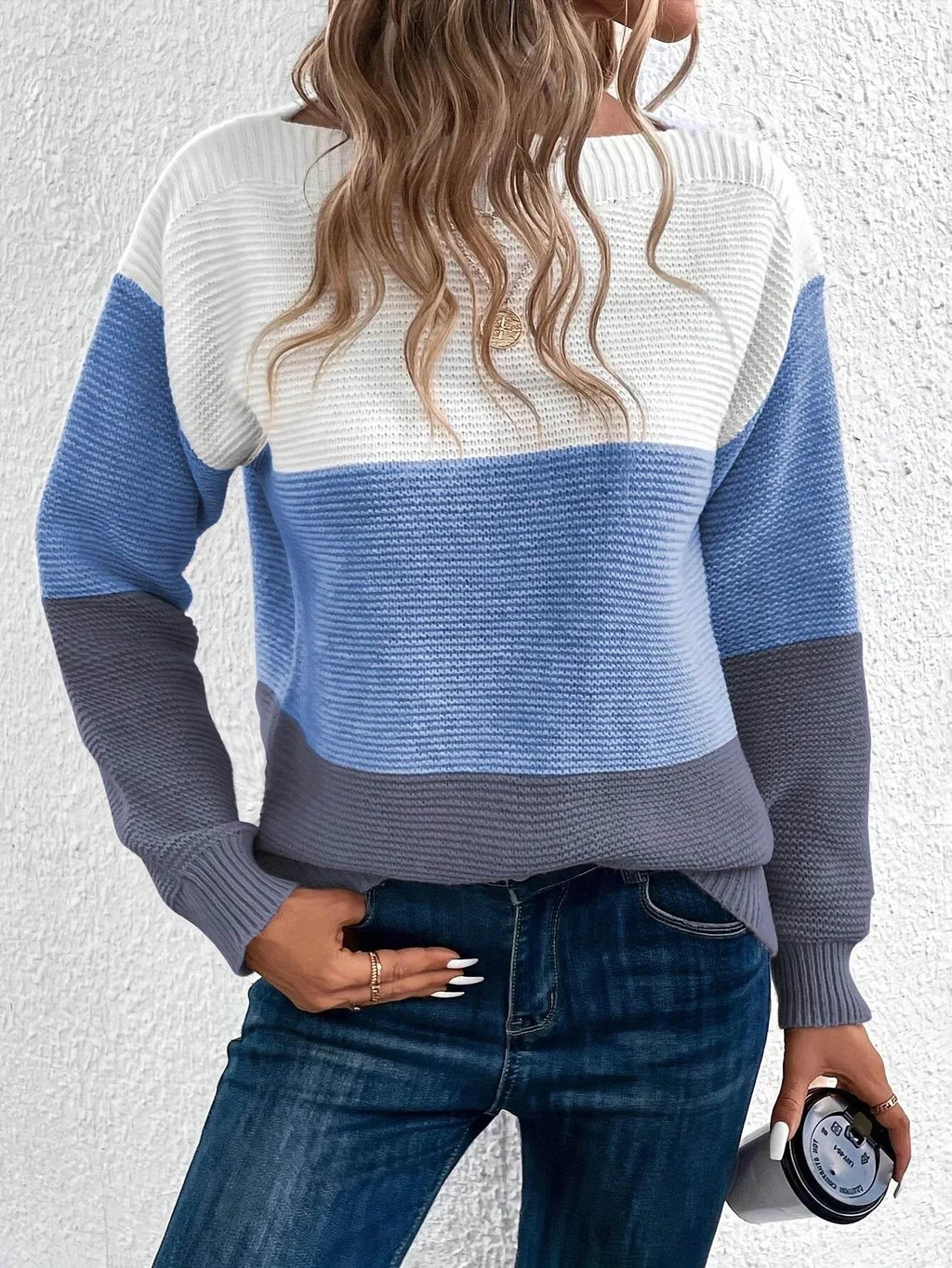 ZA-Zola Women's Round Neck Splicing Knit Sweater - ZA-Zola