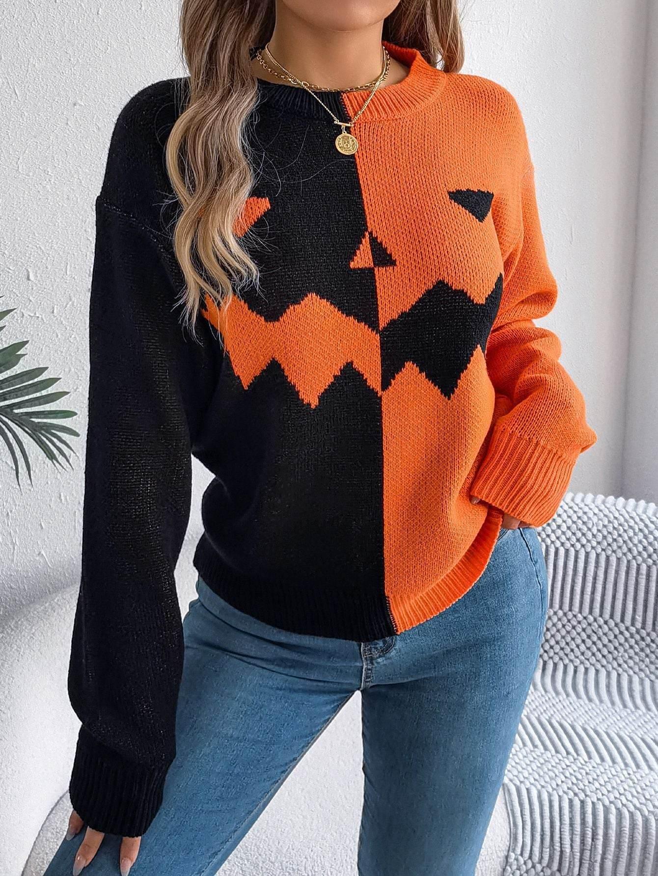 ZA-Zola Halloween Contrast Pullover Sweater Women - ZA-Zola