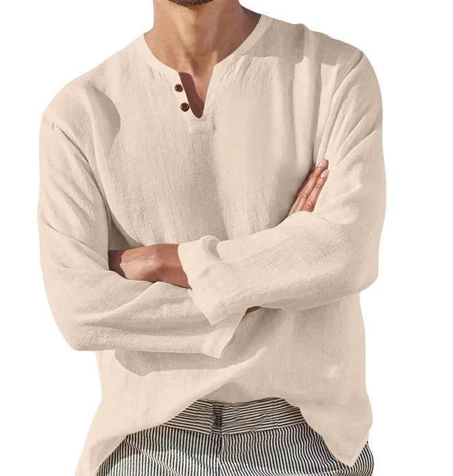 Men’s Cotton Linen Shirt – Stylish Beach V-Neck, Shop Now! - ZA-Zola