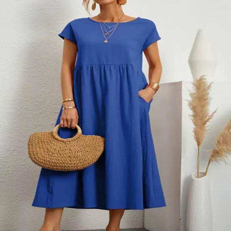Sleeveless Cotton Linen Pocket Dress – Loose Fit - ZA-Zola