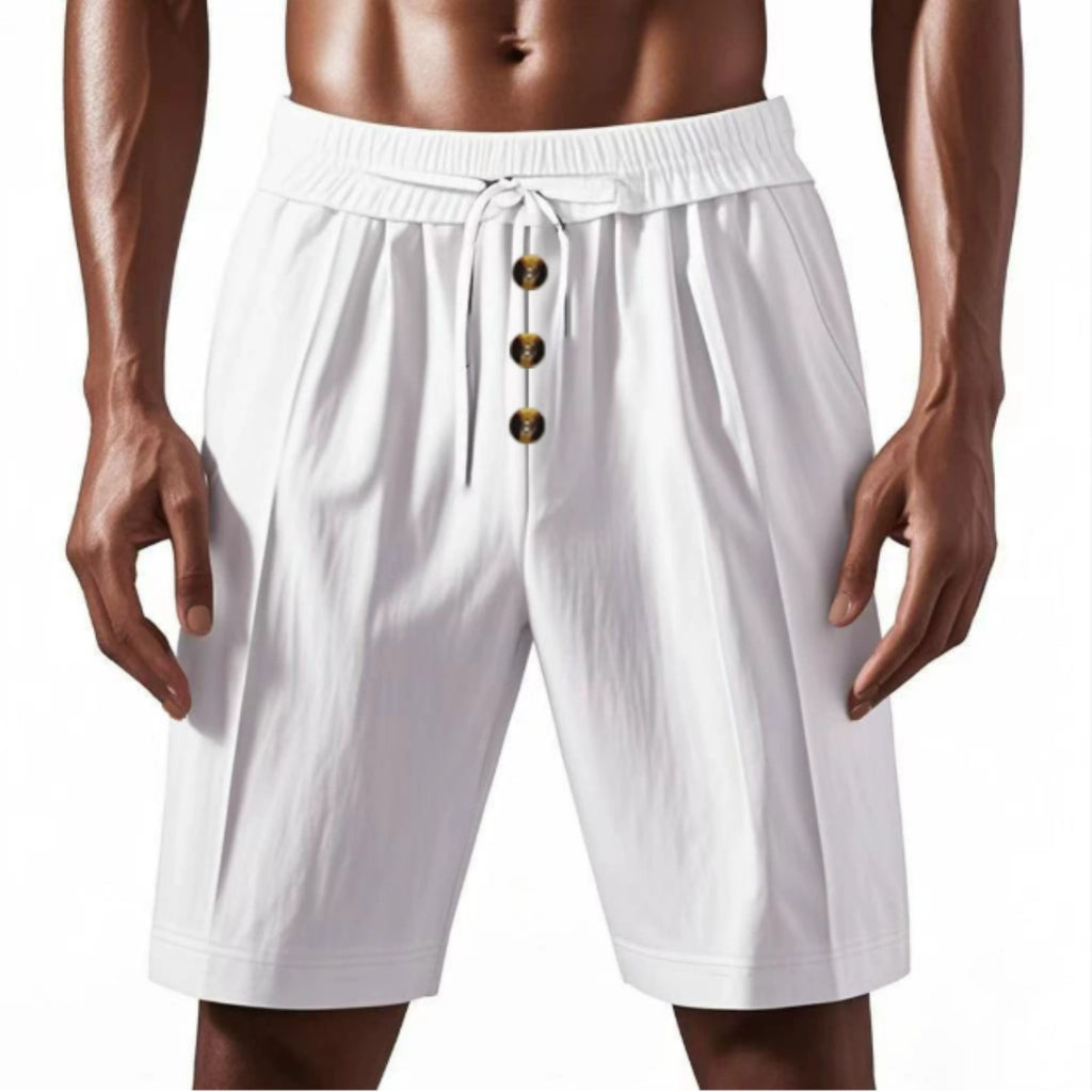 White shorts with buttons on a white background