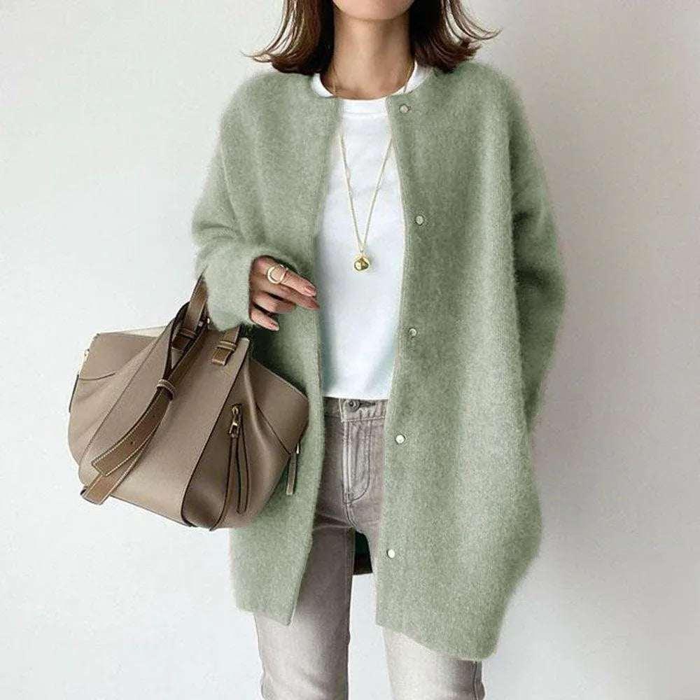 Loose Round Neck Cardigan Women Casual Knit Coat - ZA-Zola