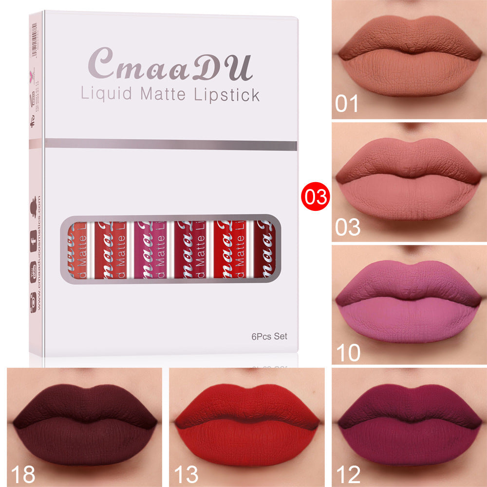 6 Boxes Matte Non-Stick Cup Waterproof Lipstick Set | Long-Lasting Lip Gloss