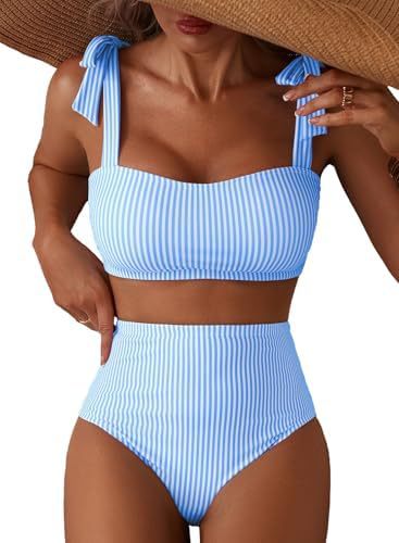 Lace Up Two Piece Bikini Set Women – Striped High Waist Swimwear