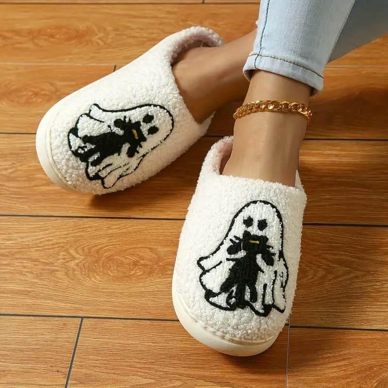 Cartoon Ghost Embroidery Slippers – Cozy Indoor - ZA-Zola