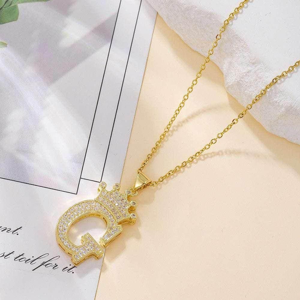 Gold Crown Initial Pendant Necklace for Daily Wear - ZA-Zola