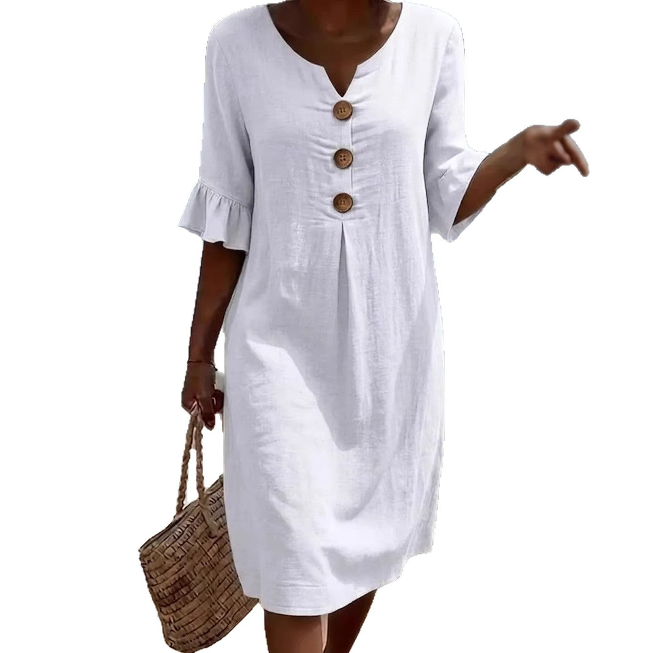 Summer Womens Solid Colored Cotton Dress | Casual A-Line Short Dress for Women