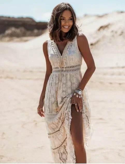 Lace Panel Waist Cut Out Maxi Dress – Sleek & Romantic Style - ZA-Zola