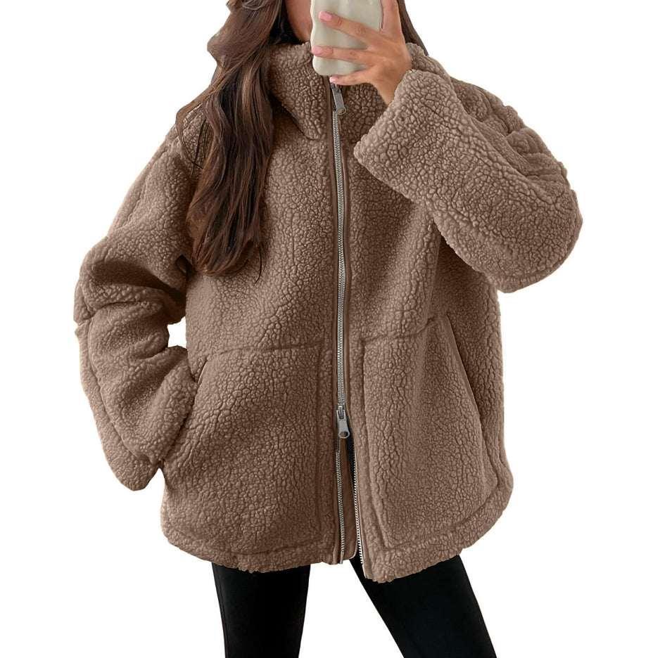 Winter Fleece Jacket Women | Lapel Zip-Up Coat - ZA-Zola