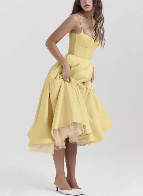 Women's V-Neck Sleeveless Puffy Long Dress – Elegant - ZA-Zola