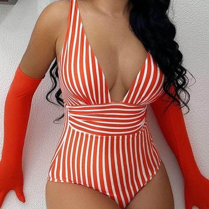 Women's One-Piece Striped Swimsuit – Sexy, Colorful, Flattering Fit - ZA-Zola