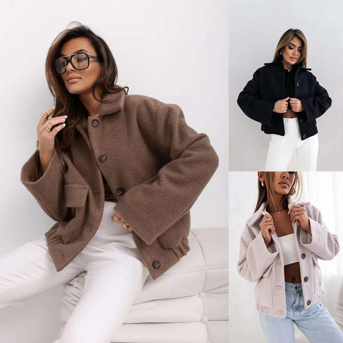 Women Woolen Jacket – Casual Button Winter Style - ZA-Zola