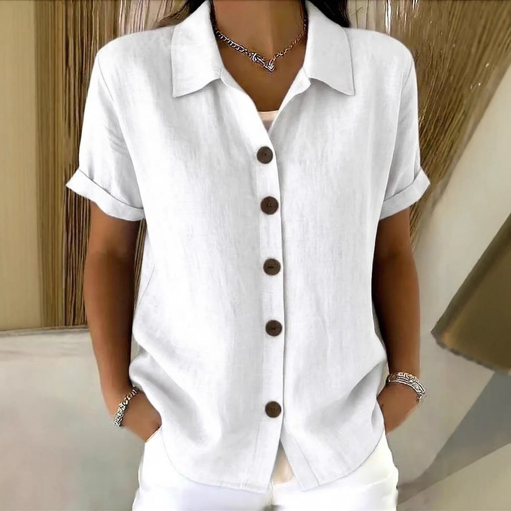 Lapel Button Linen Blend Shirt | Women Long Sleeve