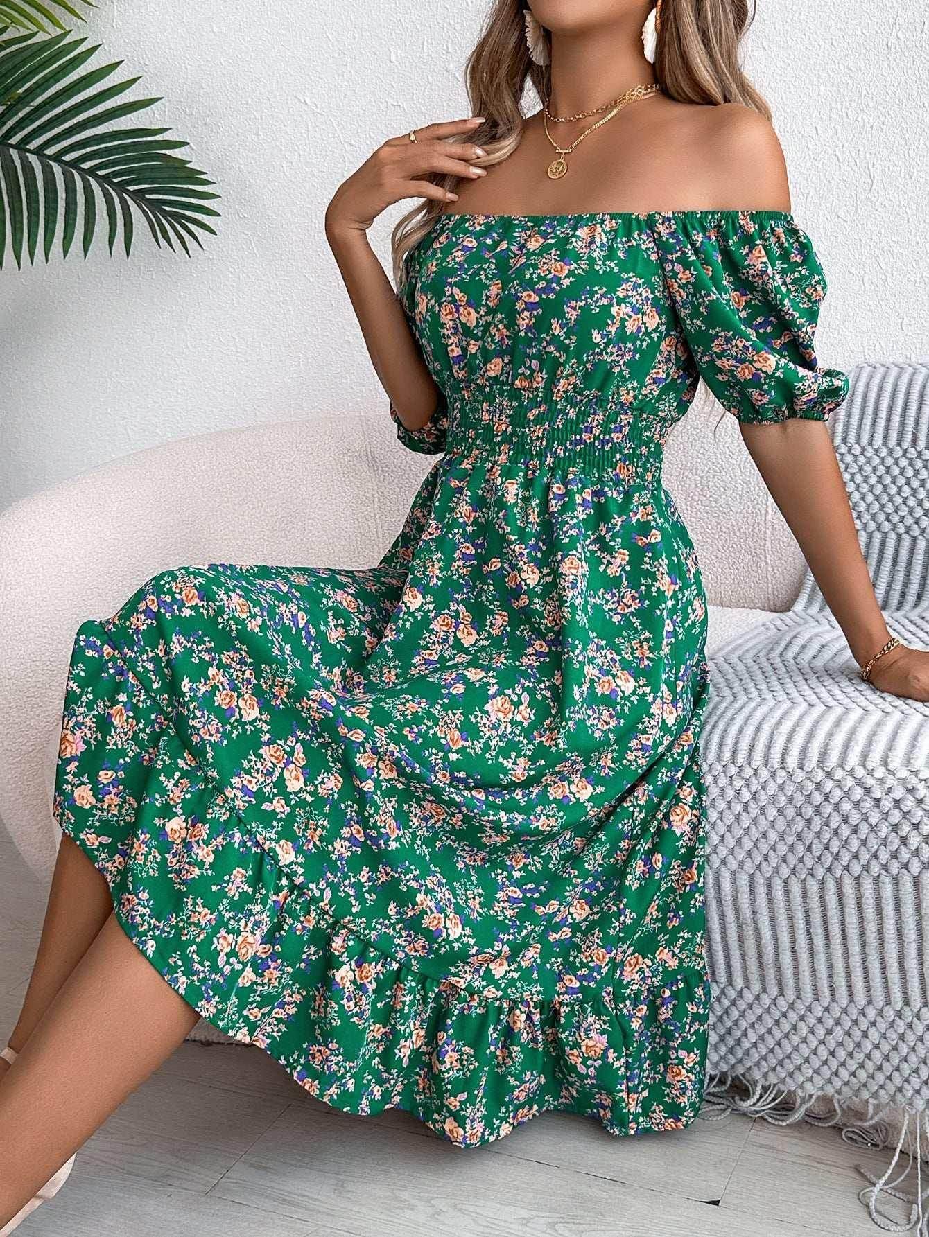 Floral Print Square Collar Ruffle Dress – Summer Fashion - ZA-Zola