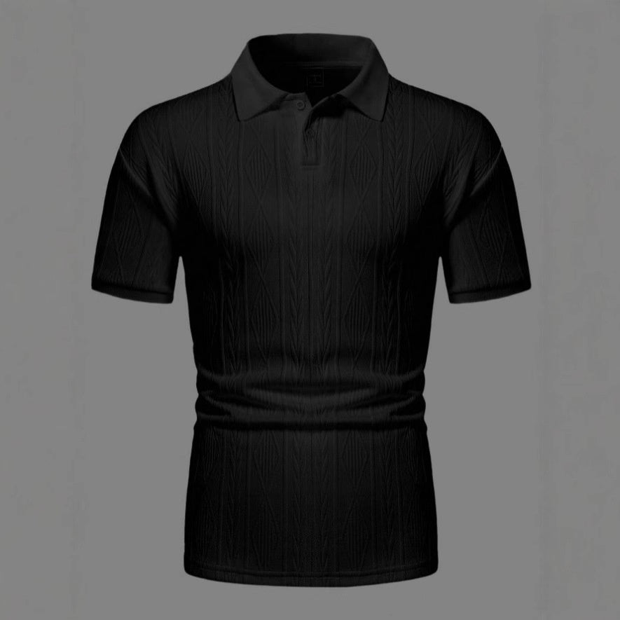 Black polo shirt on a gray background