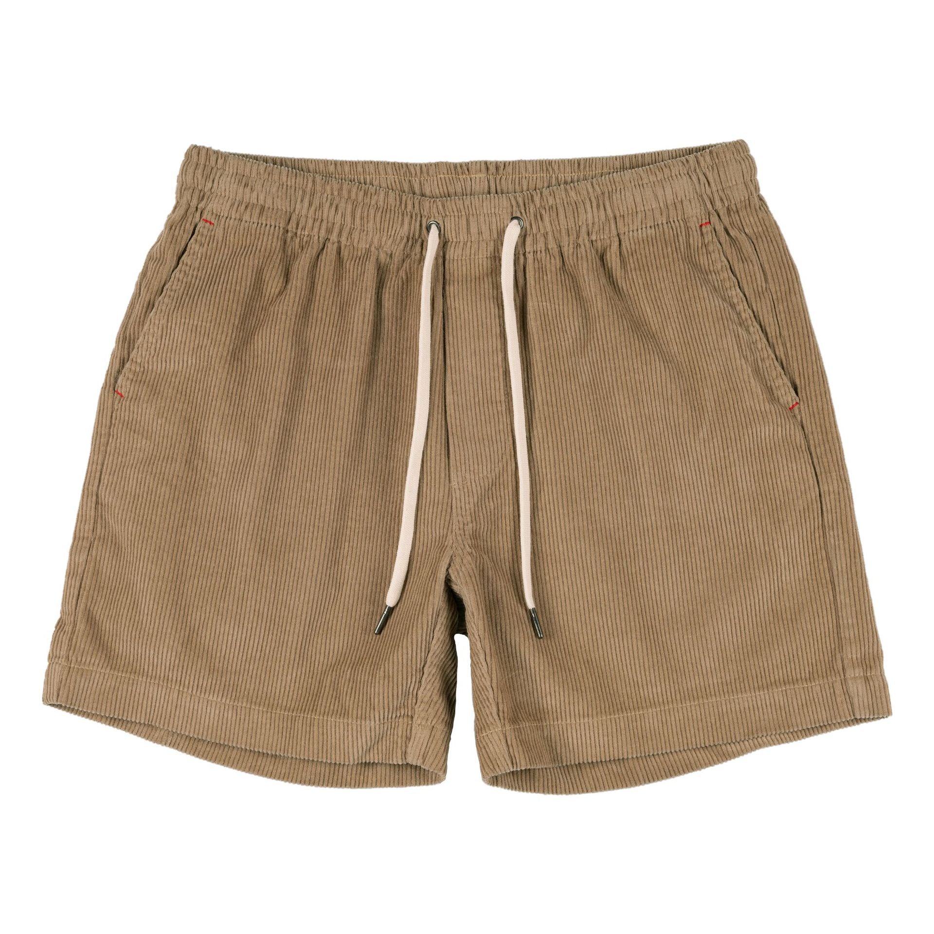 Brown shorts with a drawstring on a white background