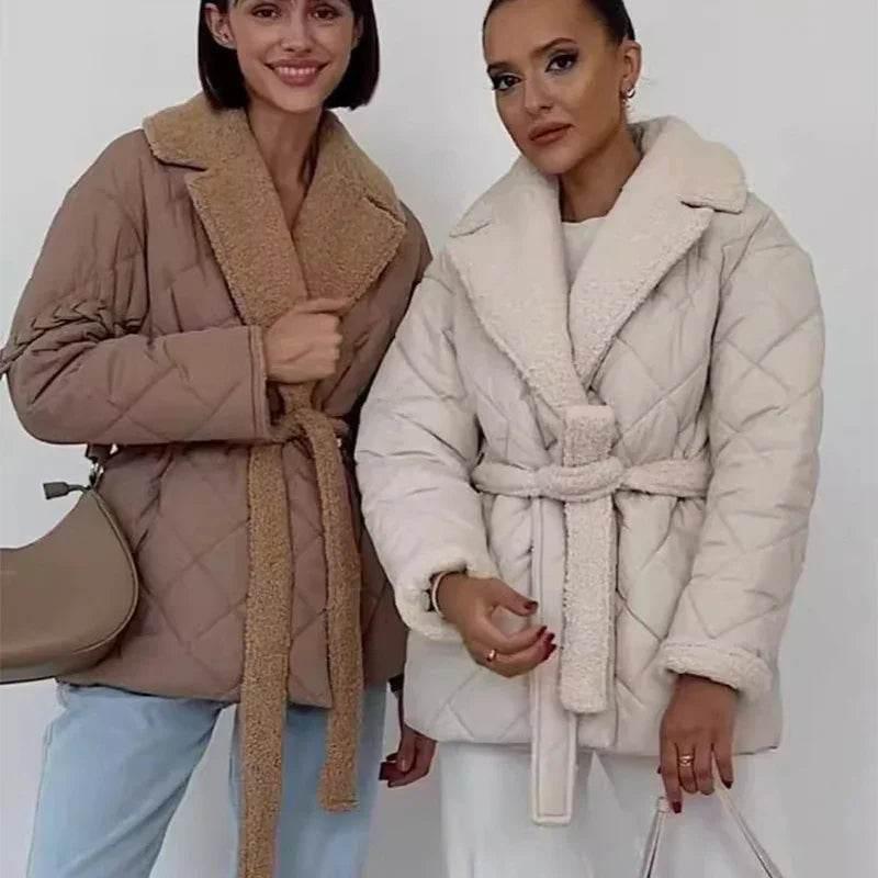 Winter Lapel Plaid Coat – Stylish Waist-Tied Jacket | Shop Now! - ZA-Zola