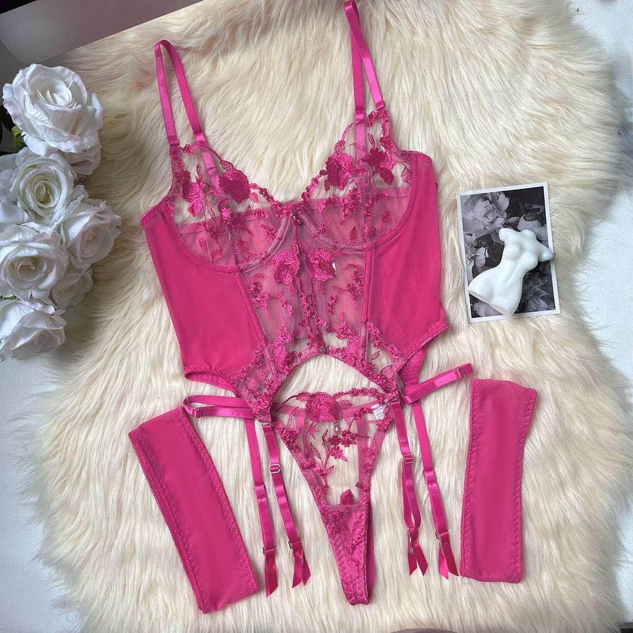 Three-Point Mesh Embroidery Lingerie Set - Shop Now! - ZA-Zola