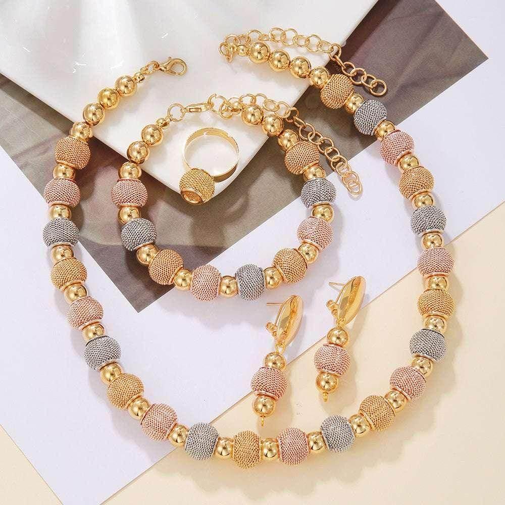 5Pcs Metallic Beaded Jewelry Set | Gold Colorful Gift - ZA-Zola