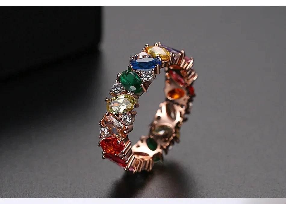 Colorful Zircon Geometric Ring in Rose & 18K Gold - ZA-Zola