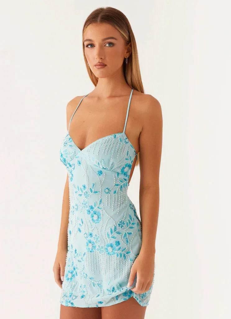 Women’s Sequin Embroidered Backless Sling Dress – High Waist Short Skirt (S–XXL) - ZA-Zola