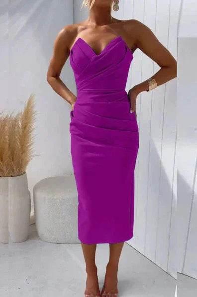 Elegant Sleeveless High Slit Solid Color Dress - ZA-Zola