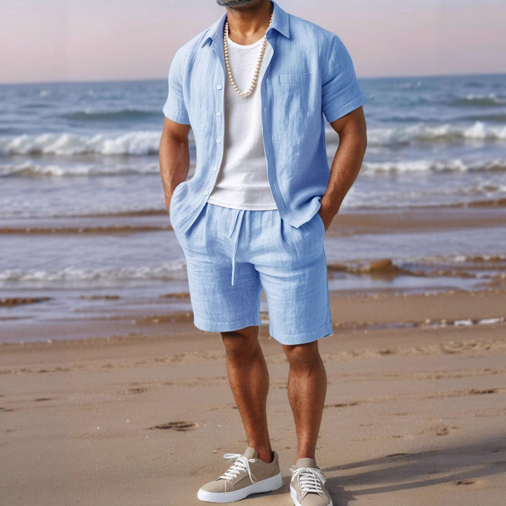 Men's Linen Button-Up Shirt - Casual Loose-Fit | Summer